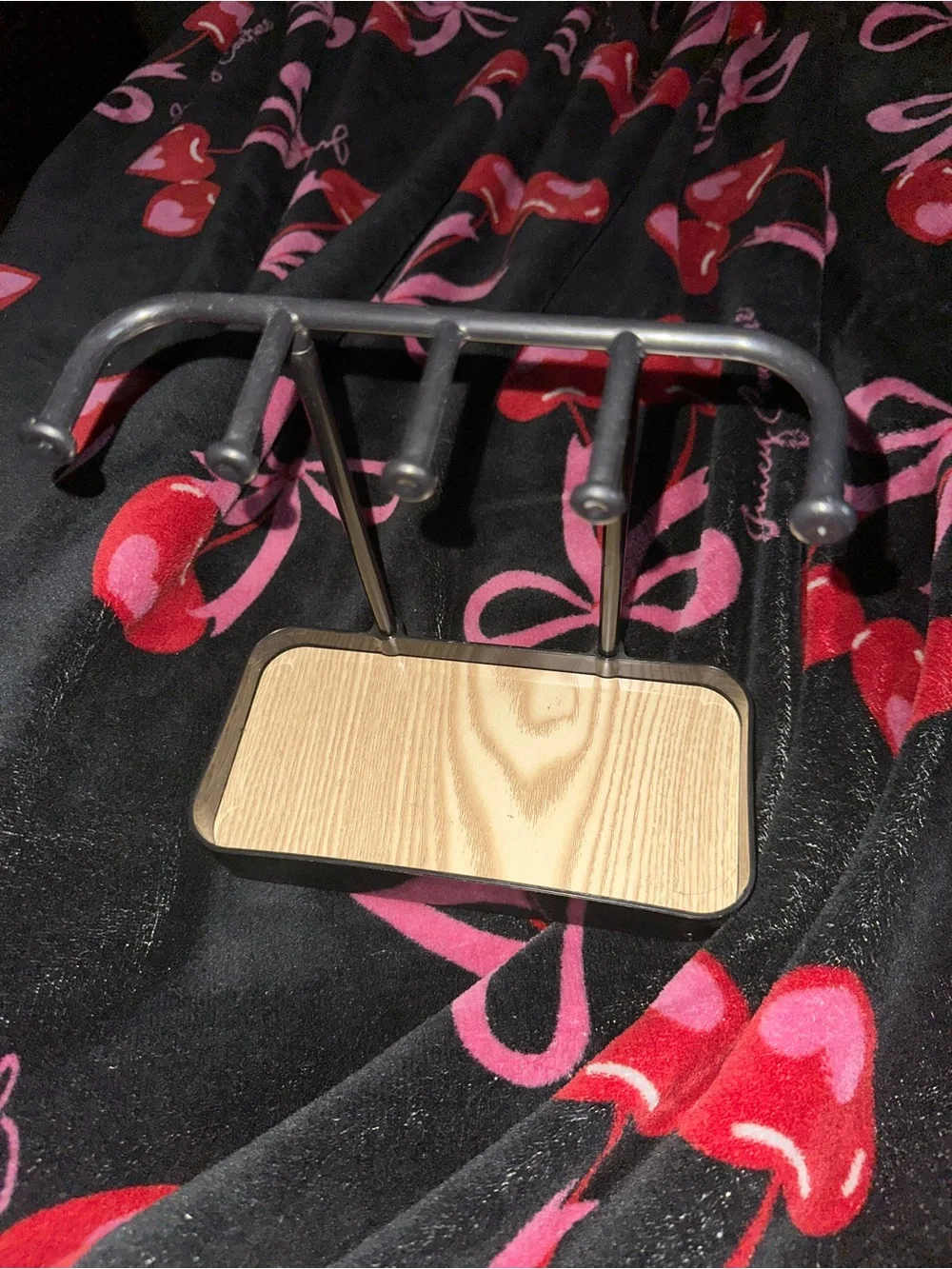 Black Jewelry Stand with Light Wood-Tone Tray